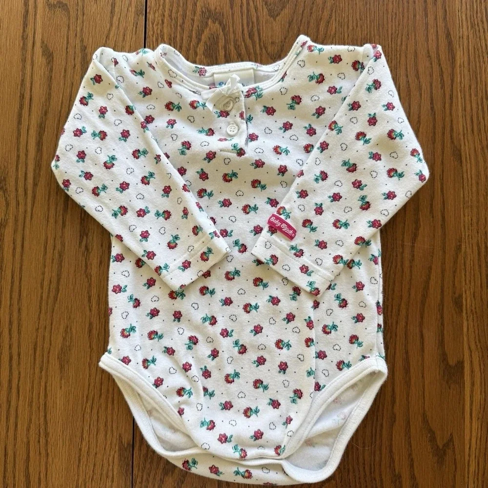 Vtg One Piece Body Suit Set Of‎ 2 Baby Girl 12 Months Pink Cotton Oshkosh Floral